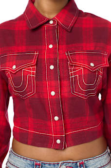 BIG T VARSITY PATCH PLAID SHIRT