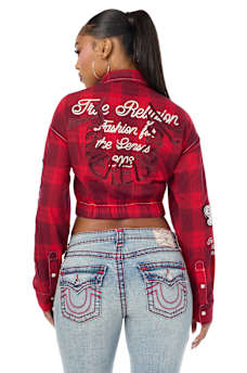 BIG T VARSITY PATCH PLAID SHIRT