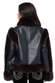 EMBROIDERED HORSESHOE FAUX LEATHER FUR JACKET