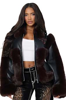 EMBROIDERED HORSESHOE FAUX LEATHER FUR JACKET