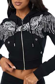 CRYSTAL WING SHRUNKEN ZIP HOODIE