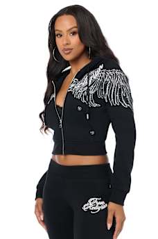 CRYSTAL WING SHRUNKEN ZIP HOODIE