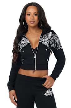 CRYSTAL WING SHRUNKEN ZIP HOODIE