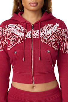 CRYSTAL WING SHRUNKEN ZIP HOODIE