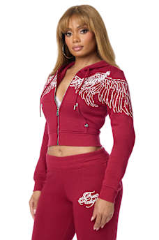 CRYSTAL WING SHRUNKEN ZIP HOODIE