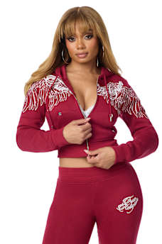 CRYSTAL WING SHRUNKEN ZIP HOODIE