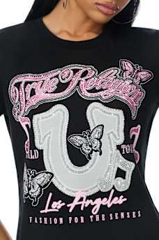 CRYSTAL HORSESHOE LOGO CREWNECK TEE