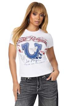 CRYSTAL HORSESHOE LOGO CREWNECK TEE
