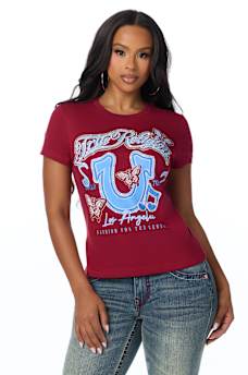 CRYSTAL HORSESHOE LOGO CREWNECK TEE