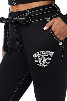 CRYSTAL BIG T FRONT TIE BOOTCUT SWEATPANT