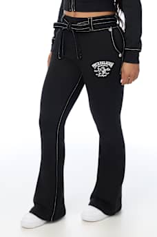 CRYSTAL BIG T FRONT TIE BOOTCUT SWEATPANT