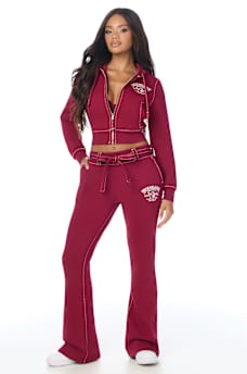 CRYSTAL BIG T FRONT TIE BOOTCUT SWEATPANT
