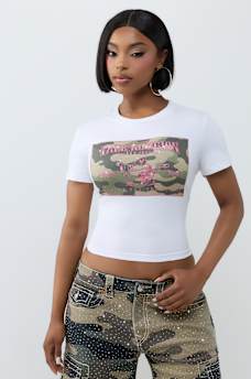 CRYSTAL WORLD TOUR CAMO BABY TEE