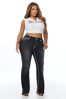 PLUS BECCA MID RISE SUPER T FLAP BOOTCUT JEAN