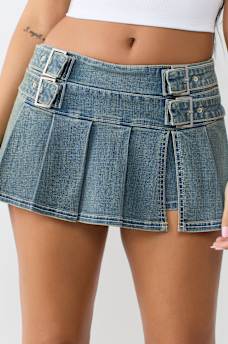 DENIM PLEATED SKORT