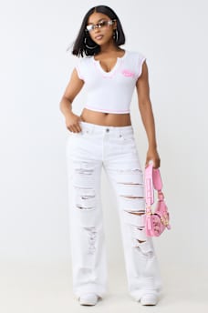 BOBBI MID RISE DESTROYED BAGGY FLAP JEAN