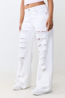 BOBBI MID RISE DESTROYED BAGGY FLAP JEAN