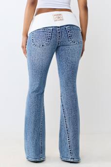 JOEY LOW RISE FOLDOVER RIBBED WAISTBAND FLARE JEAN