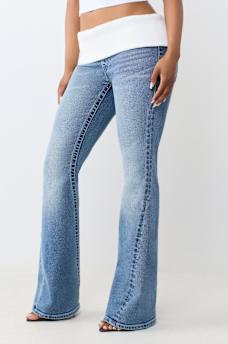 JOEY LOW RISE FOLDOVER RIBBED WAISTBAND FLARE JEAN