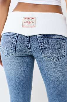 JOEY LOW RISE FOLDOVER RIBBED WAISTBAND FLARE JEAN