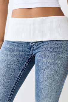 JOEY LOW RISE FOLDOVER RIBBED WAISTBAND FLARE JEAN