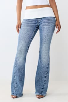 JOEY LOW RISE FOLDOVER RIBBED WAISTBAND FLARE JEAN