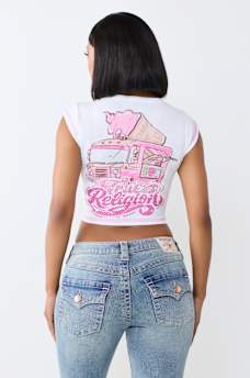 CRYSTAL ICE CREAM RIBBED NOTCH TEE