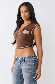 CRYSTAL ICE CREAM RIBBED NOTCH TEE
