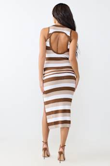 CUT-OUT STRIPED MIDI DRESS