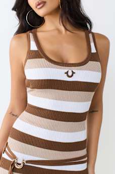 CUT-OUT STRIPED MIDI DRESS