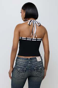 CRYSTAL STRAPPY HALTER TANK TOP