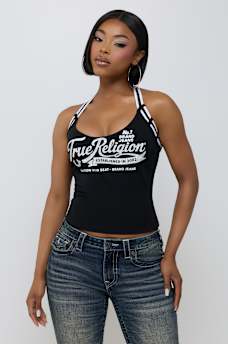 CRYSTAL STRAPPY HALTER TANK TOP