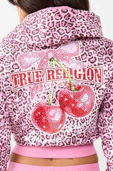 CHERRY LEOPARD SHRUNKEN HOODIE