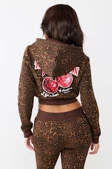 CHERRY LEOPARD SHRUNKEN HOODIE
