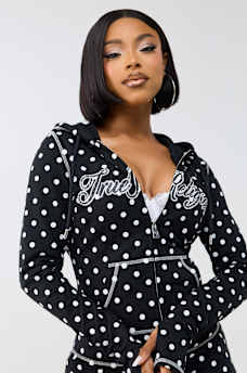 POLKA DOT FITTED ZIP HOODIE