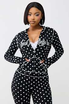 POLKA DOT FITTED ZIP HOODIE