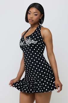LOGO PLEATED MINI DRESS