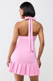 LOGO PLEATED MINI DRESS