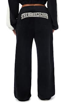 EMBROIDERED SHERPA MID RISE STRAIGHT LEG SWEATPANT