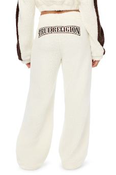 EMBROIDERED SHERPA MID RISE STRAIGHT LEG SWEATPANT