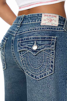 BOBBI MID RISE CRYSTAL PLAID BIG T FLAP BAGGY JEAN