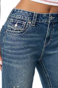 BOBBI MID RISE CRYSTAL PLAID BIG T FLAP BAGGY JEAN