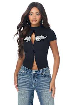 CRYSTAL KEYHOLE CAP SLEEVE TOP