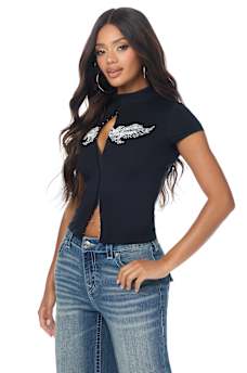 CRYSTAL KEYHOLE CAP SLEEVE TOP