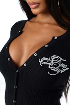 EMBROIDERED BUTTON-DOWN SWEATER MINI DRESS
