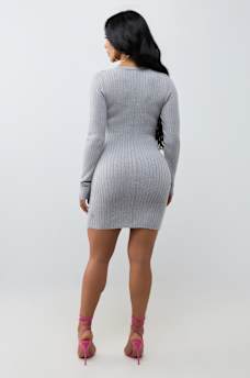 EMBROIDERED BUTTON-DOWN SWEATER MINI DRESS
