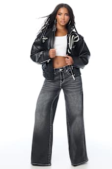 EMBROIDERED FAUX LEATHER JACKET