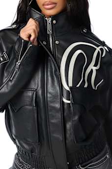 EMBROIDERED FAUX LEATHER JACKET