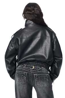 EMBROIDERED FAUX LEATHER JACKET