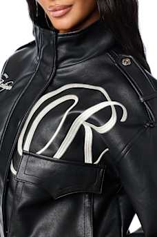 EMBROIDERED FAUX LEATHER JACKET